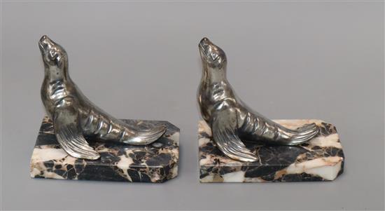 A pair of Art Deco spelter sea lion bookends